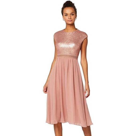 Truth & Fable Women's Small Pink Short Sleeve Sequin Chiffon Long Formal Dress - Picture 2 of 13